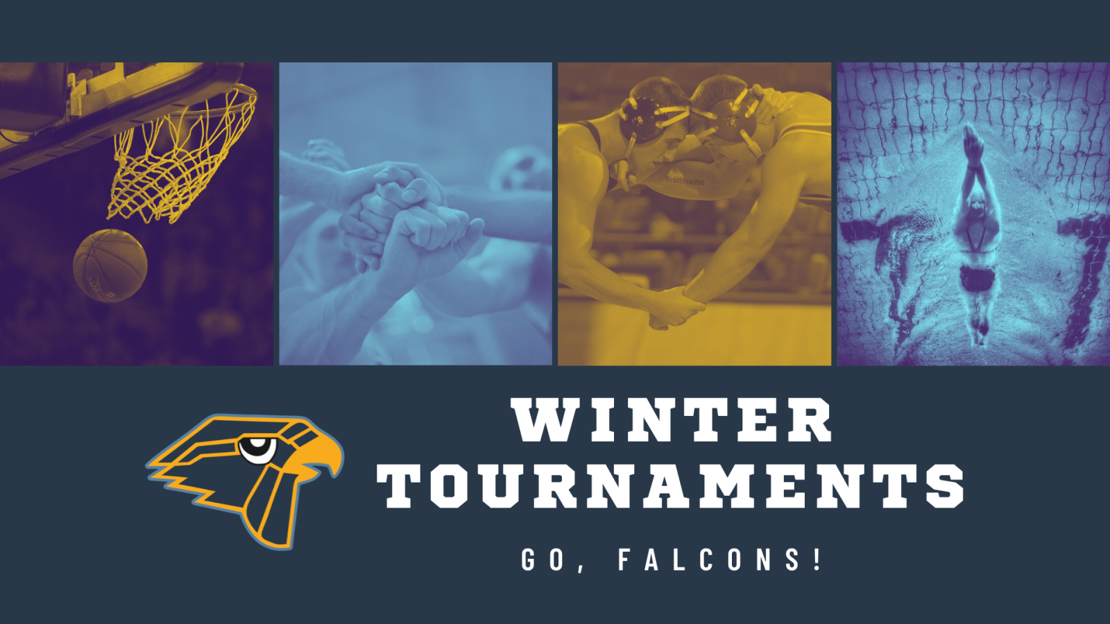 Decorative: "Winter Tournaments; Go, Falcons!"