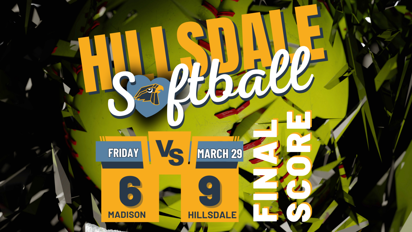 Softball Final Score Friday, March 29, 2024: Hillsdale, 9, vs. Madison, 6.
