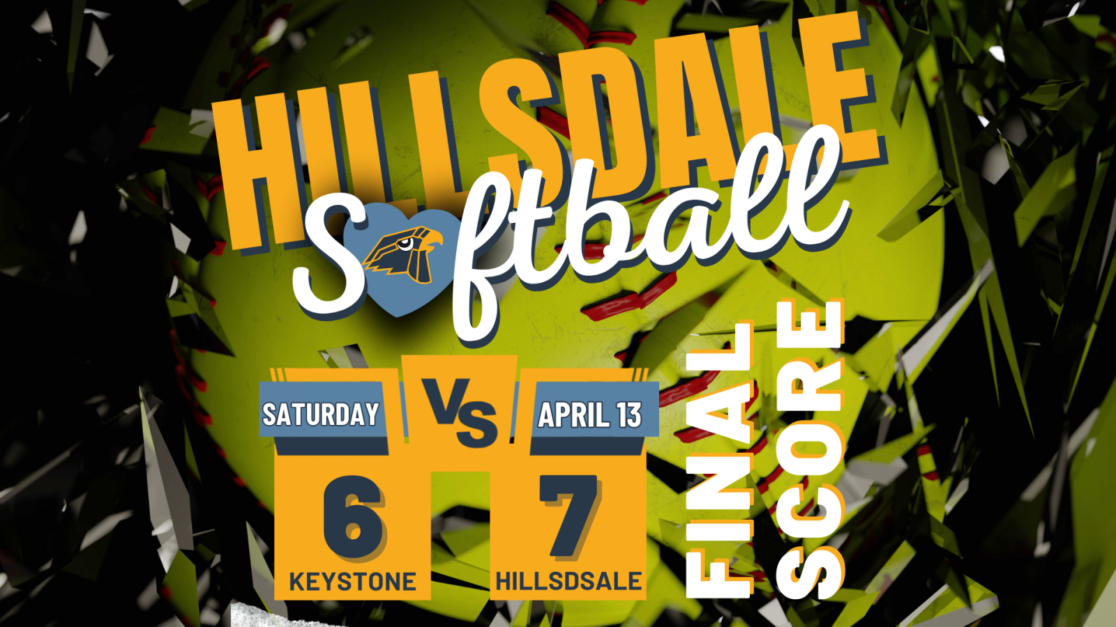 Softball Final Score Saturday, April 13, 2024: Hillsdale, 7, vs. Keystone, 6.