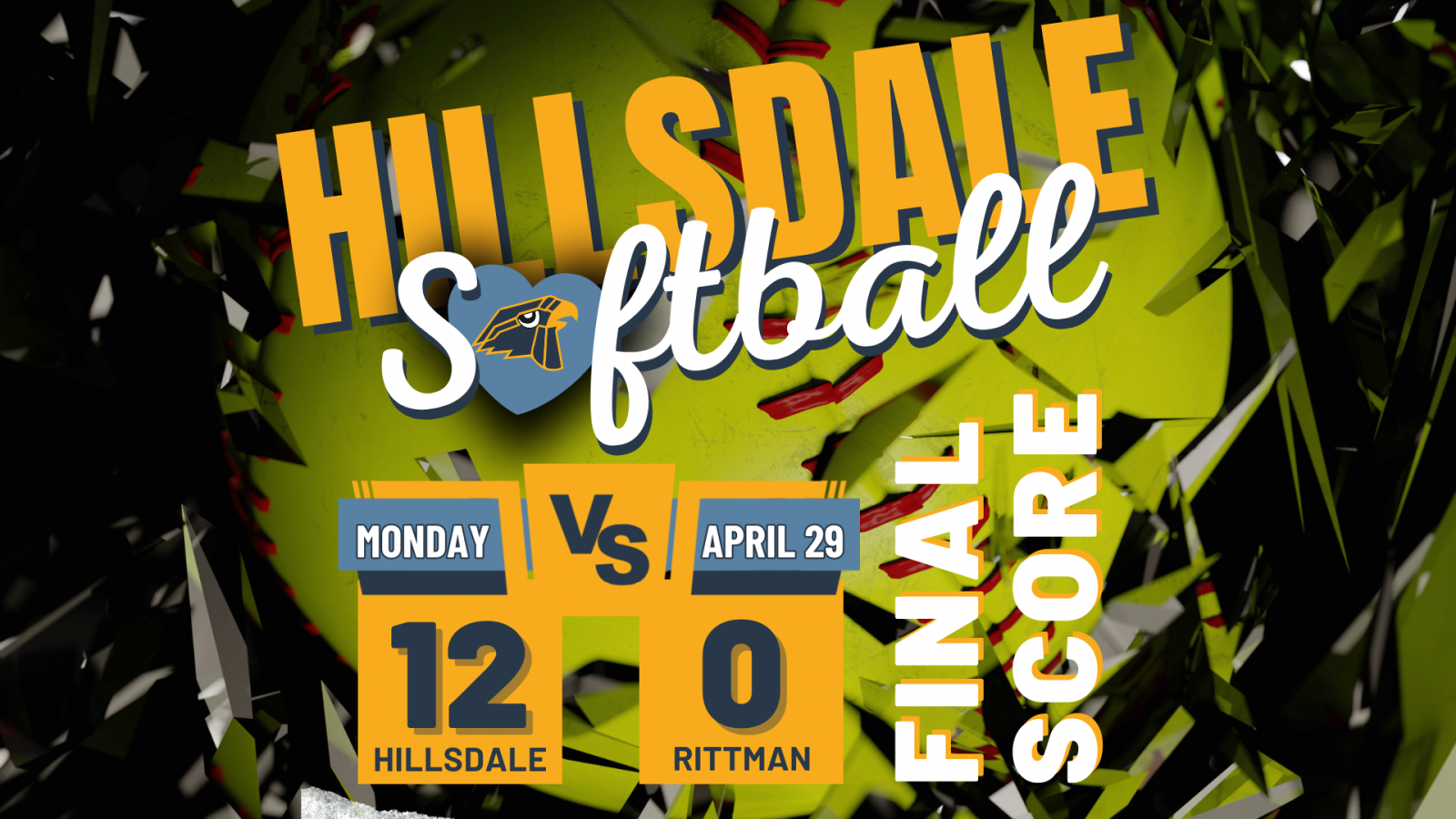 Softball Final Score from April 29, 2024: Hillsdale, 12, versus Rittman, 0.