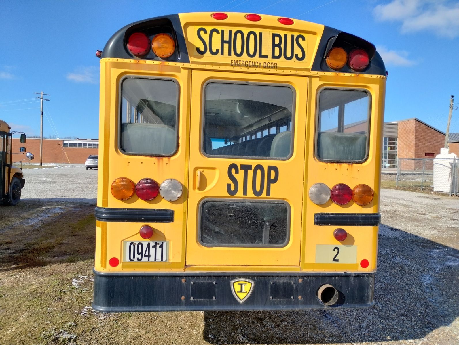 An image of the rear of a school bus.