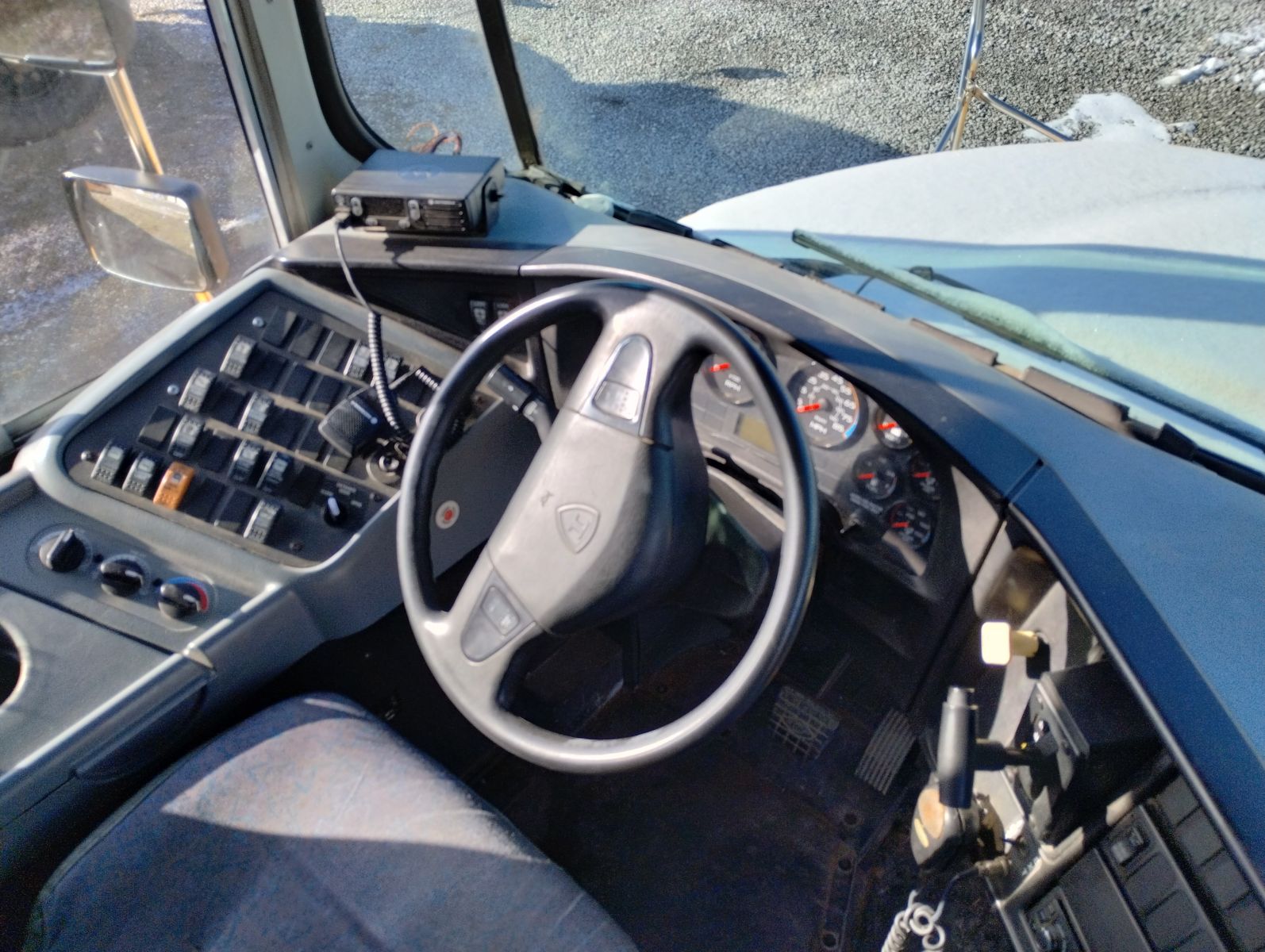 An image of a school bus dashboard.