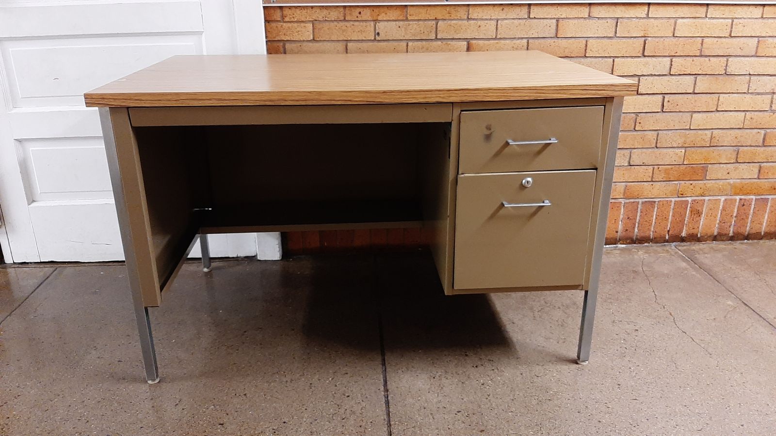 three-drawer metal desk