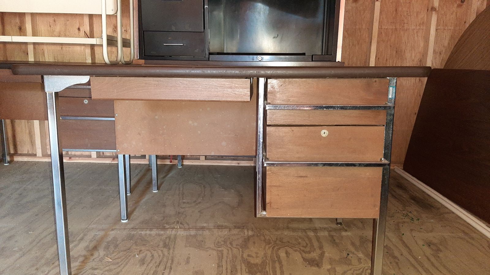 3-drawer metal and wood desk