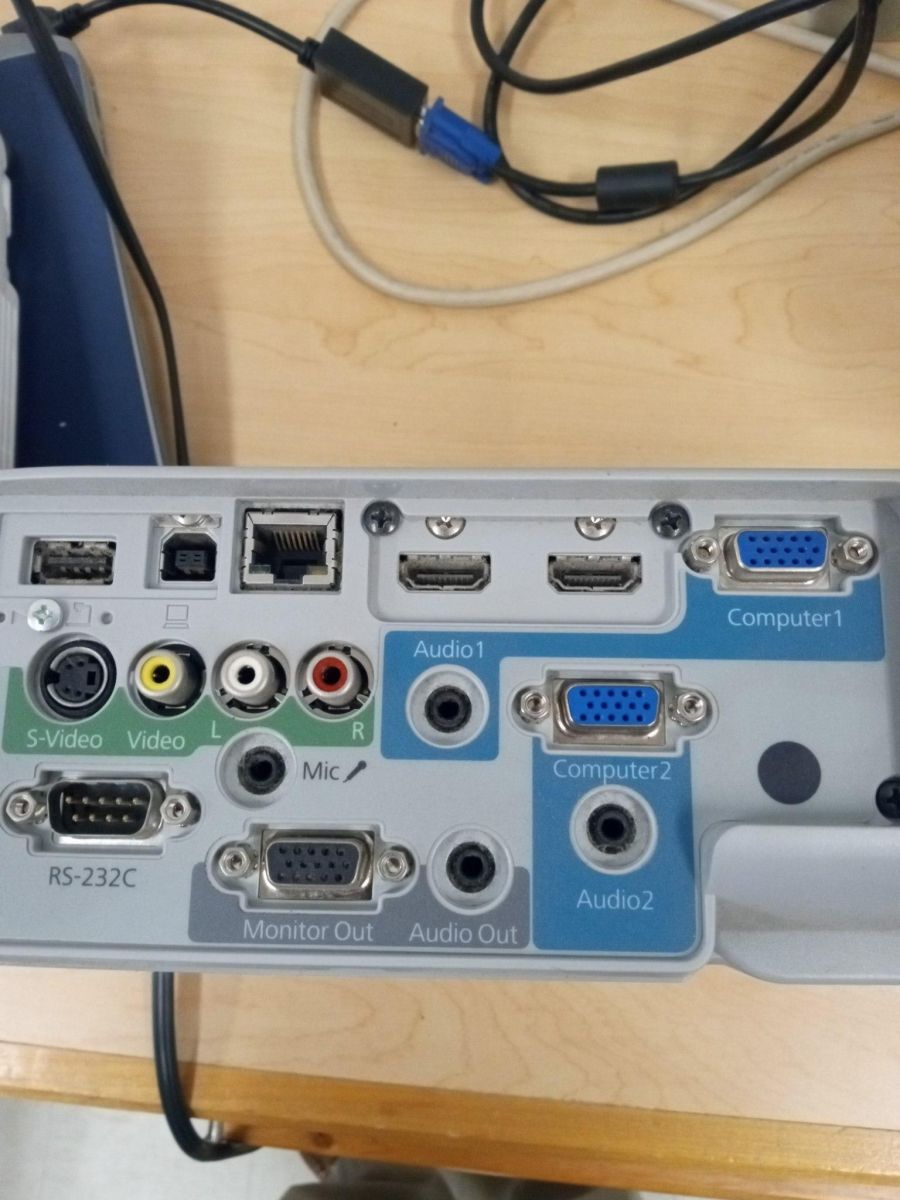 An image of the connection panel for an Epson PowerLite 98H projector.