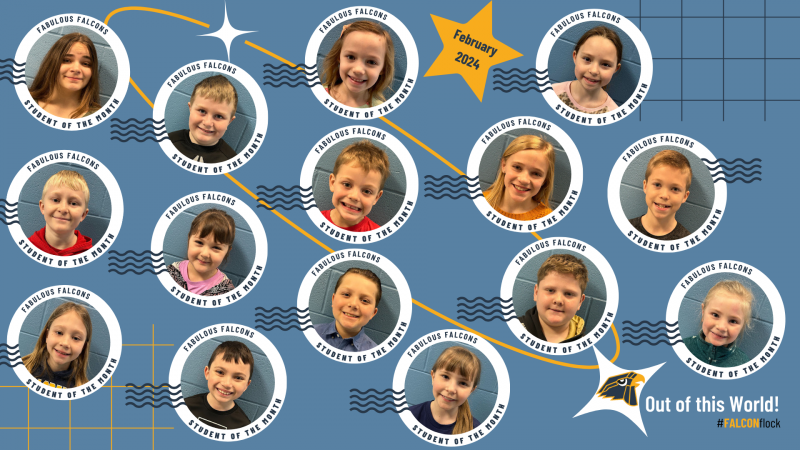 A collage image of the PK-6 February Fabulous Falcons/Students of the Month.