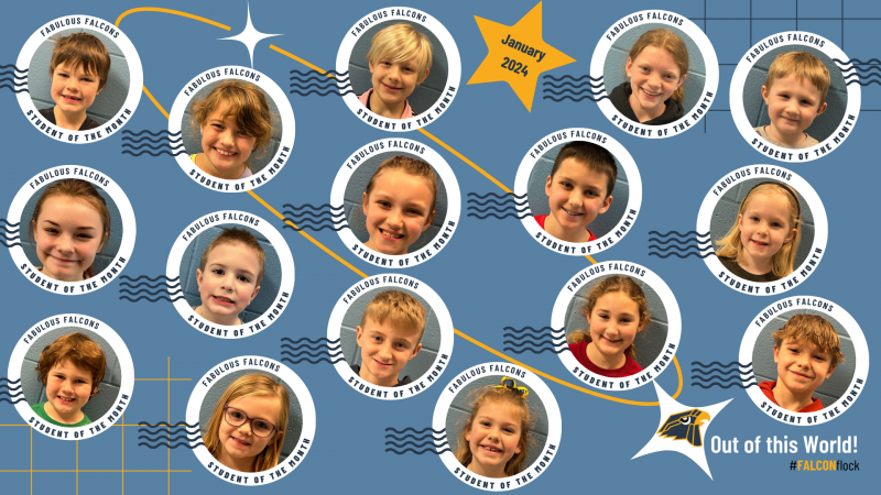 A collage image of the PK-6 January Fabulous Falcons/Students of the Month.