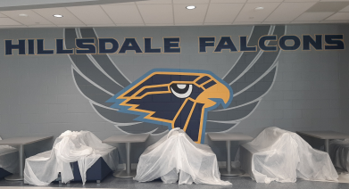 An image of a mural with the Falcon logo.