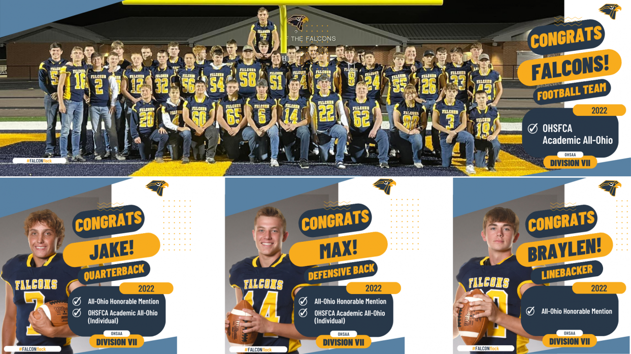 An image of the football team and the three individuals who have earned All-Ohio honors.