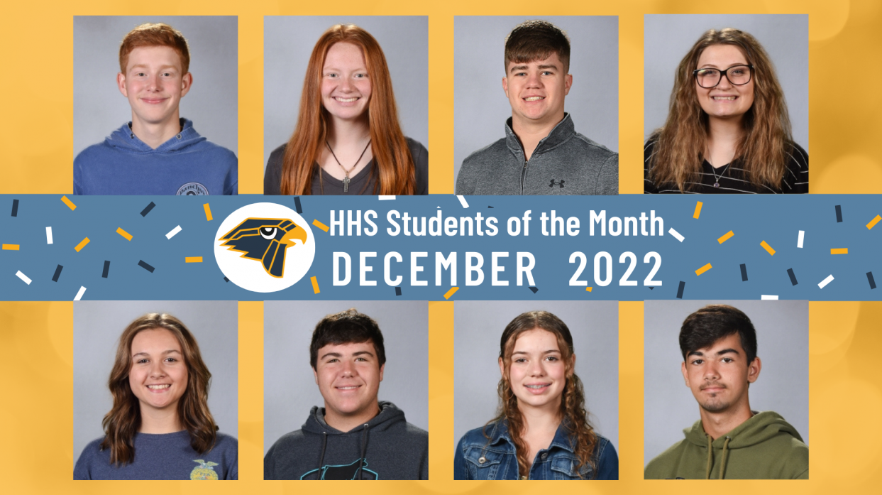 An image of the eight HHS Students of the Month for December 2022.