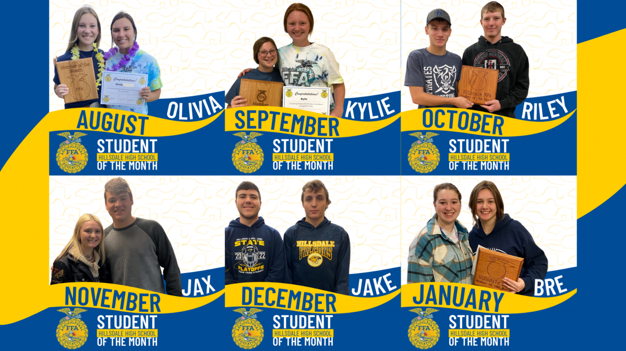 An image of the FFA Members of the Month for August, September, October, November, December, and January.