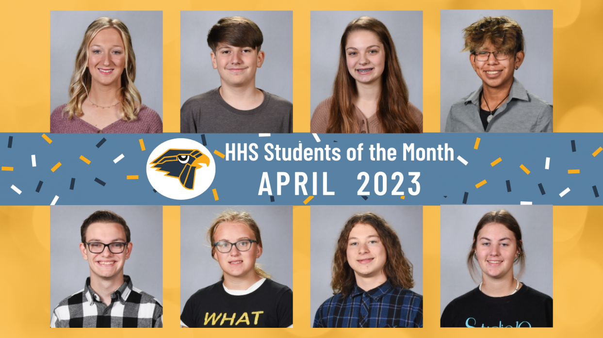 An image of the eight HHS Students of the Month for April 2023.