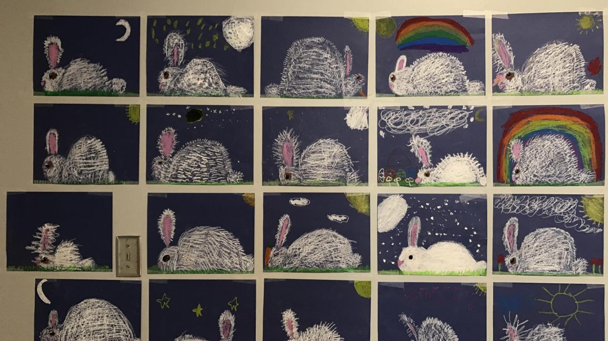 Bunny artwork graces the walls of the PK-4 academic wing.