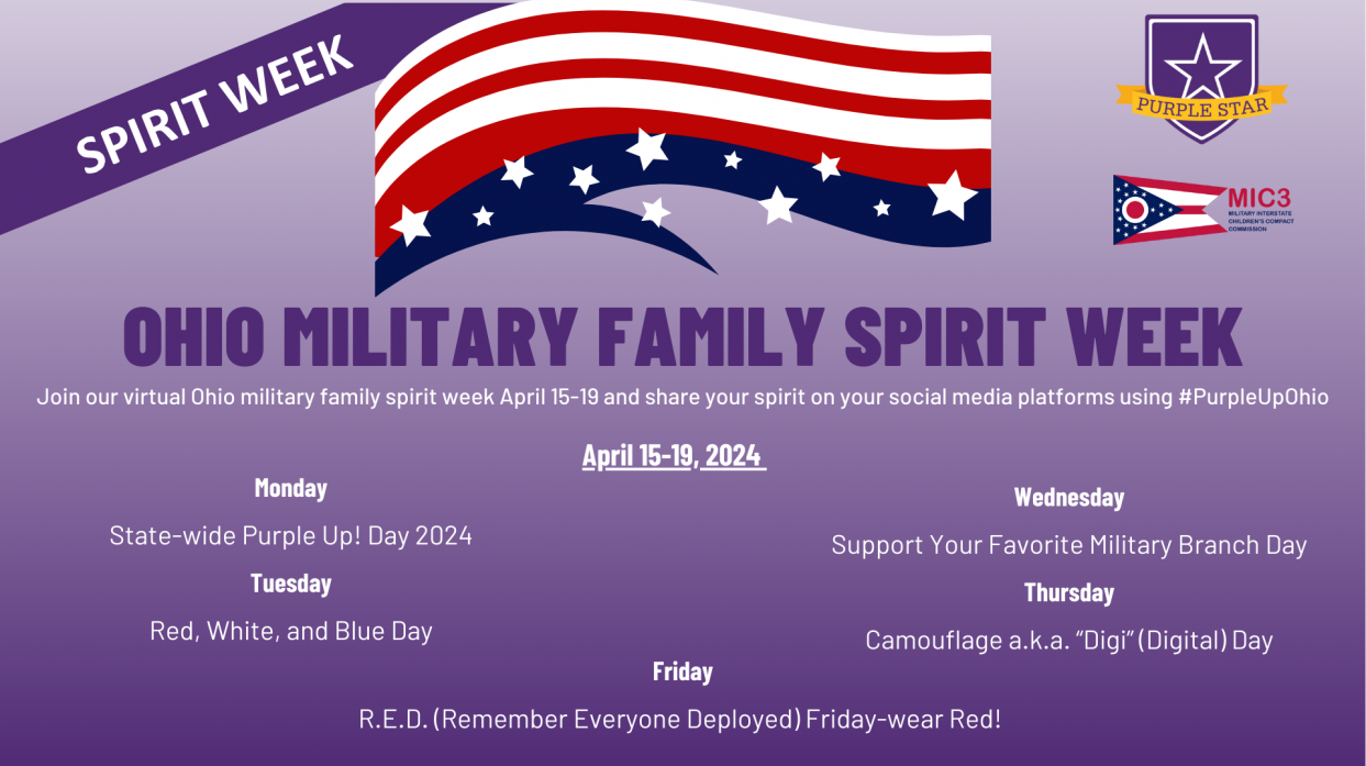 Ohio Military Family Spirit Week April 15-19, 2024
