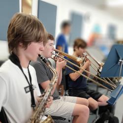 A student plays the saxaphone.