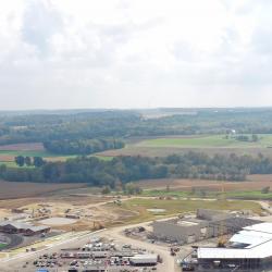 An aerial view of the district property where the current high school and new campus is under construction