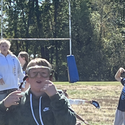 A student wears the goggles.