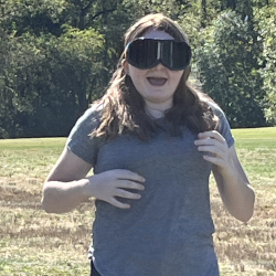 A student wears the goggles.